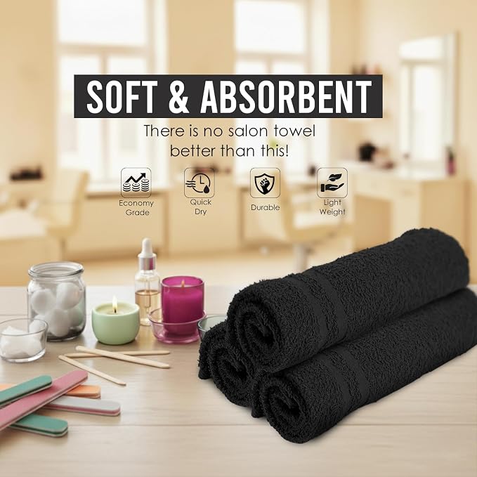 Salon Towels – 50 Pack Black Hand Towels 100% Cotton Spa Towel – 16x27 inches - Image 3