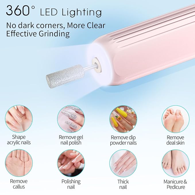 Electric Nail Drill, Professional Manicure Pedicure Kit, Cordless Electric Nail - Image 6
