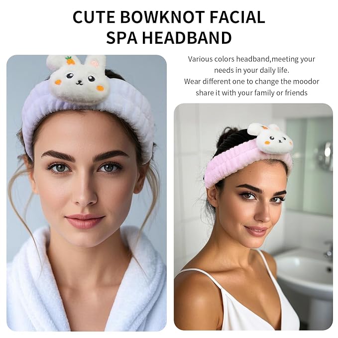 Spa Headband for Washing Face, 2 Pack Cute Hair Band for Shower Yoga Beauty - Image 2