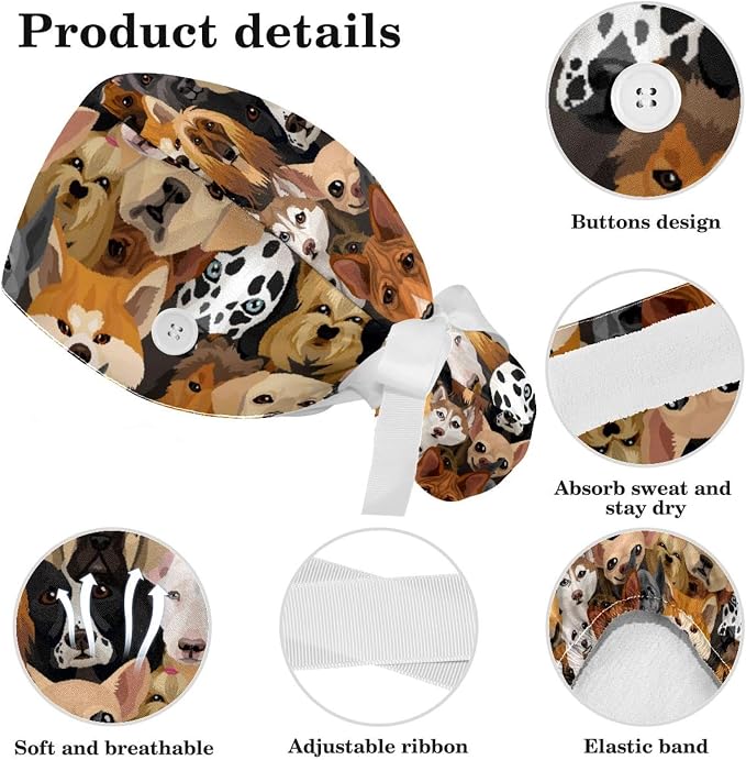 Adjustable Brown Dachshund Dog Blue Surgical Scrub Cap - Image 4
