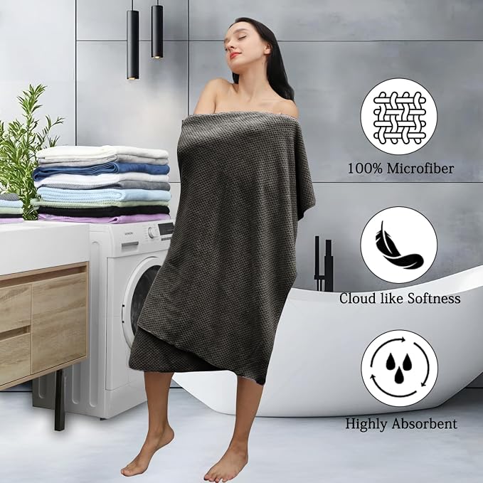 8-Piece Dark Coffee Bath Towels Set, 2 Oversized Large Bath Towels Sheet - Image 3