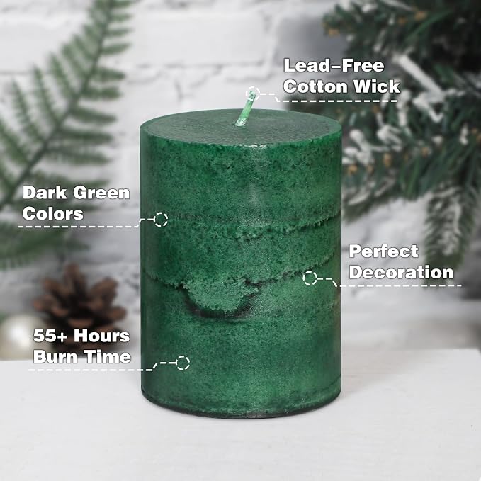 Fir Pine Scented Pillar Candles 3x4 Inch Dark Green 3-Layered Handcraft Holiday - Image 4