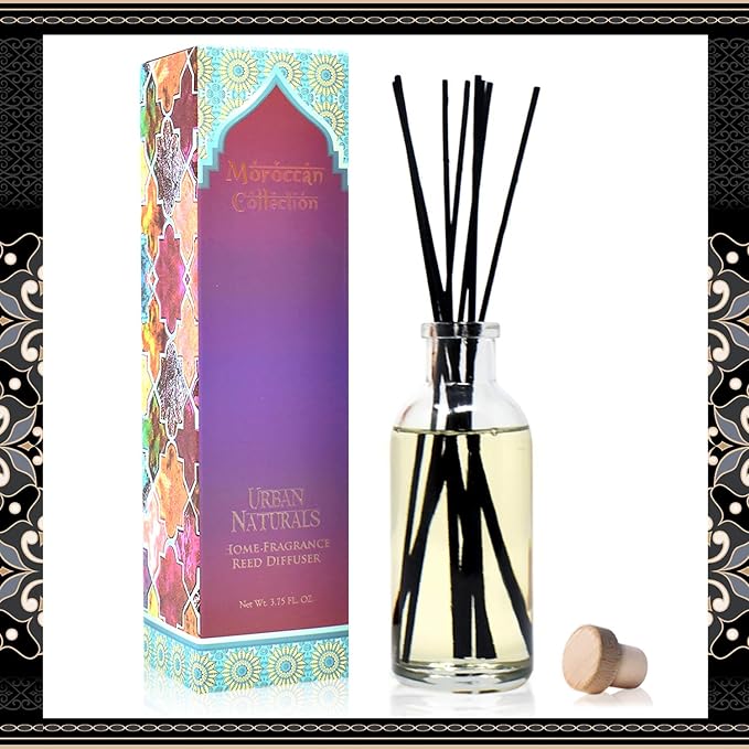Urban Naturals Moroccan Amber Essential Oil Reed Diffuser Gift Set | Golden - Image 3
