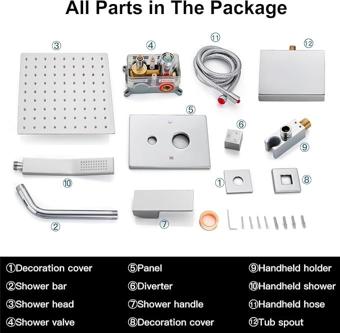 Midanya Shower System with Tub Spout, Bathtub Shower Faucet Set with Square - Image 9