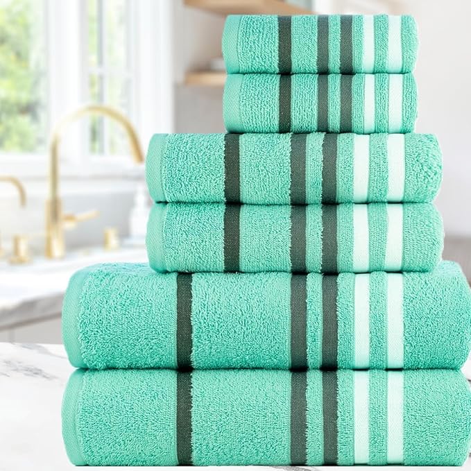 CASA COPENHAGEN Exotic 6Pcs 100% Egyptian Cotton Designer Towels Gift Set- Aqua - Image 2