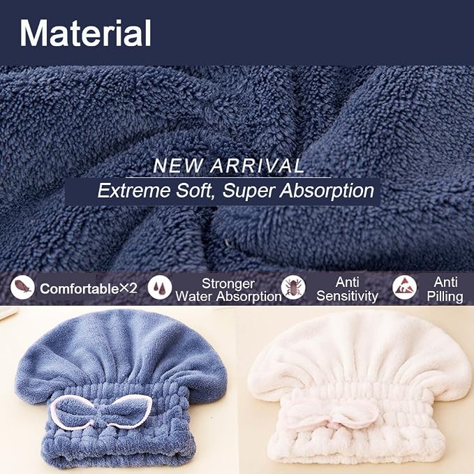 Jseng 2PC Microfiber Hair Drying Caps, Extrame Soft & Ultra Absorbent, Fast - Image 5