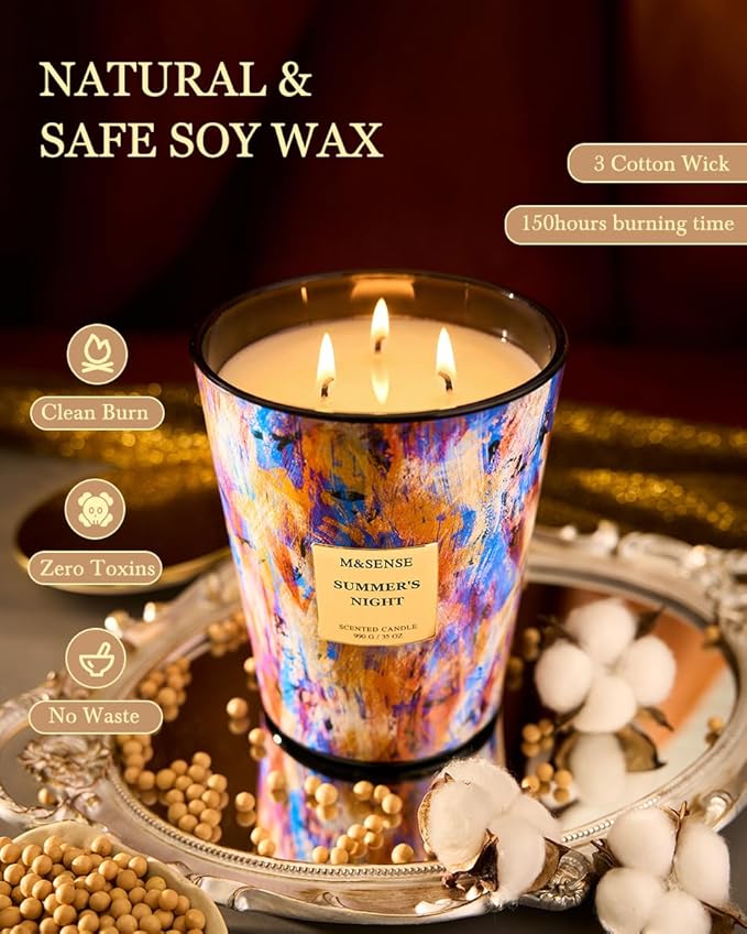 M&SENSE Summer Night Scented Soy Large Candle, 3-Wick 35oz 150 Hours Non-Toxic - Image 4