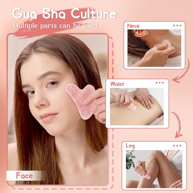 Flagest Gua Sha Rose Quartz Massage Tool, Facial Tool - Image 3