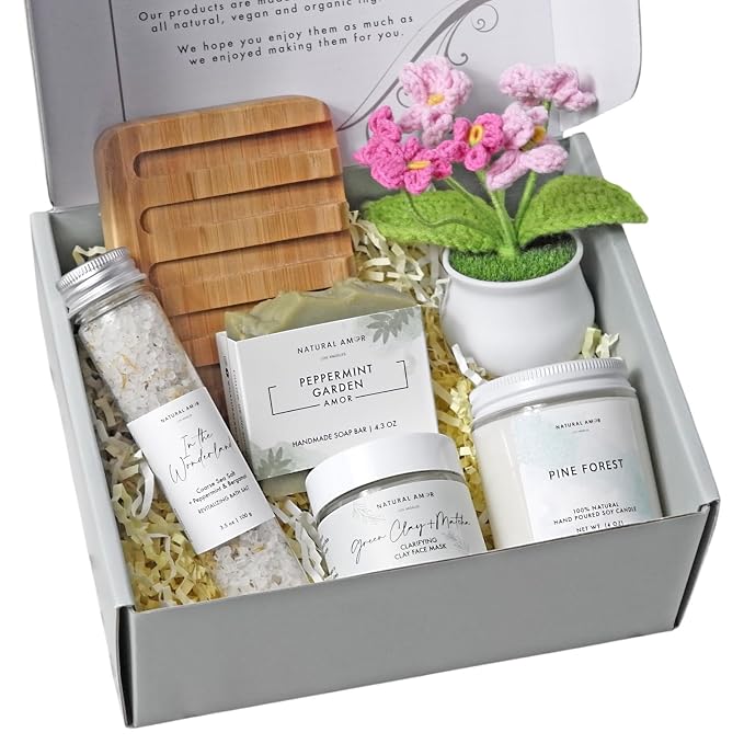 Natural Amor Spa Gift Set for Women – Handmade Soap, Bath Salt, Clay Mask & by NATURALAMORLOSANGELES