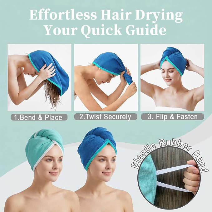 VOOVA & MOVAS Aqua & Blue Microfiber Hair Towel Wrap - Image 5