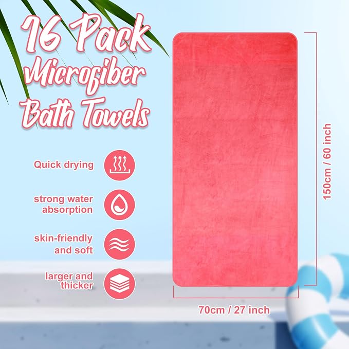 SmoothNovelty 16 Pack Microfiber Bath Towels Bulk 27'' x 60'' Oversized Beach - Image 2