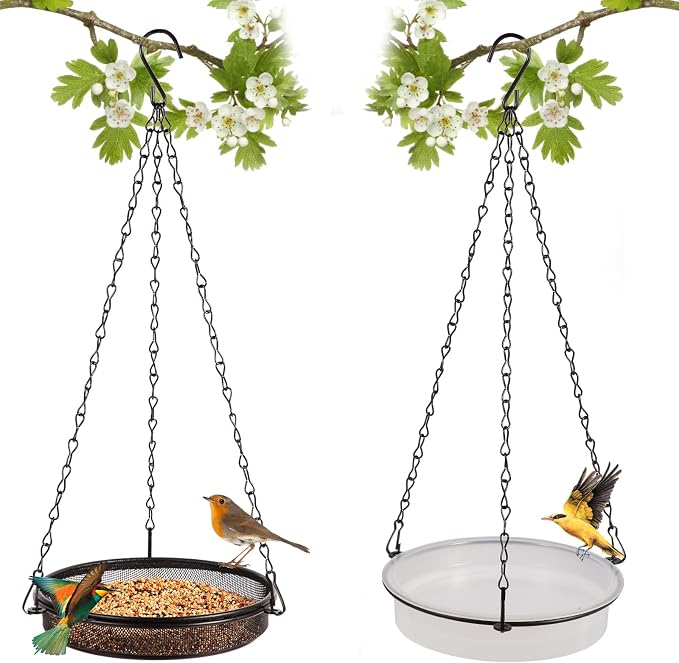 HRAYLTOP 2-in-1 Set Hanging Bird Feeder and Bath by HRAYLTOP