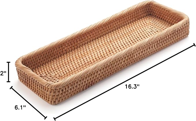 Rattan Bathroom Vanity Trays Toilet Tank Baskets Long Narrow Hand Towel Storage - Image 8