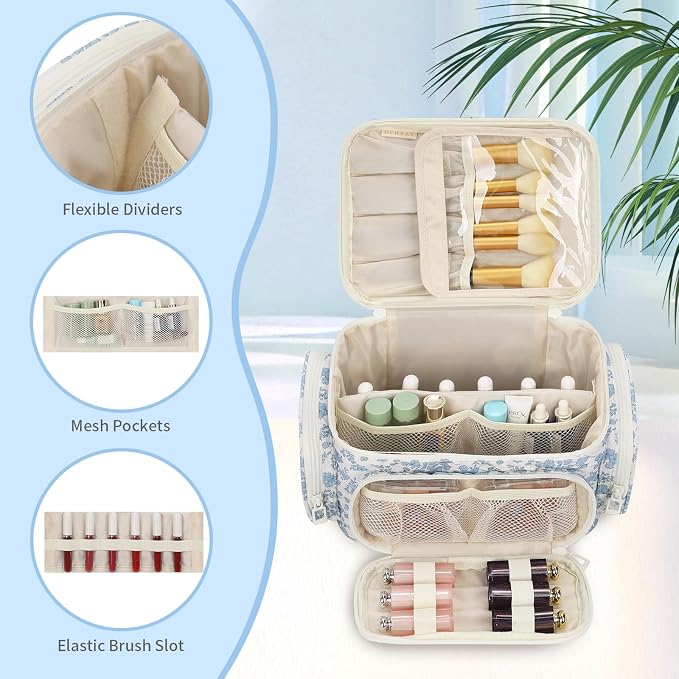 Makeup Bag with Multi-Pockets, Travel Cosmetic Bag with 2 Transparent Side - Image 2
