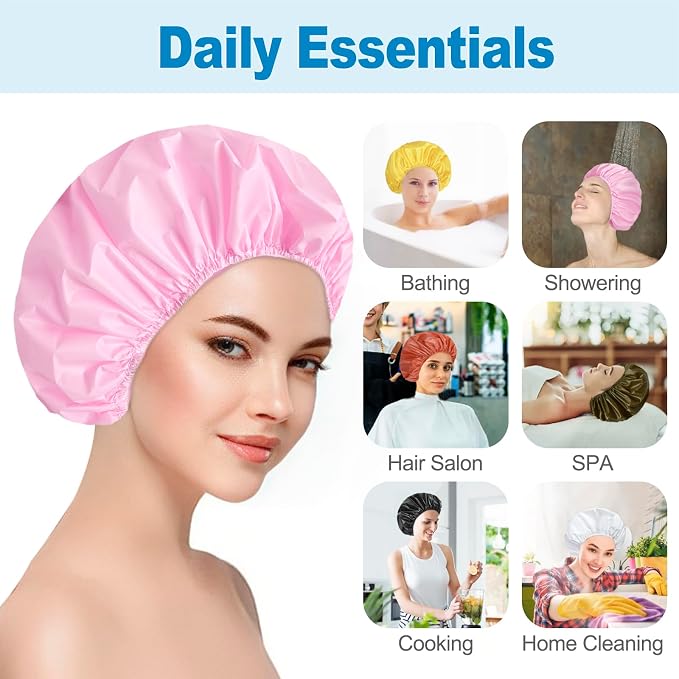 6 PCS Shower Caps for Women, Double Side Waterproof Shower Cap, Reusable - Image 4