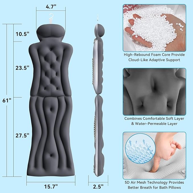 Full Body Bath Pillow for Bathtub RUVINCE Ergonomic Luxury Bathtub Pillow - Image 3