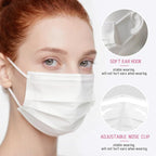 NNPCBT White Disposable Face Masks 100 Pack, 3-Ply Breathable Mask - Image 2