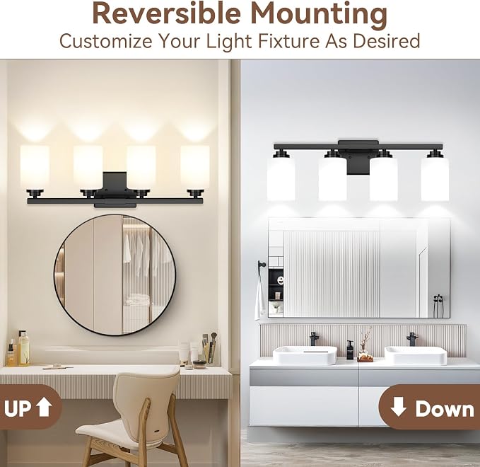 4-Light Bathroom Light Fixtures, Matte Black Light Fixture, Classic Wall Light - Image 2