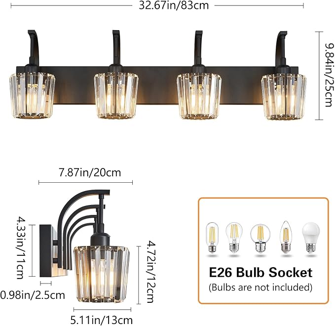 Modern Bathroom Vanity Light, 4-Light Black Wall Sconce - Image 4