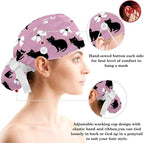 Scrub Caps Women Ponytail Cute Pink and White Leaves Caps Bouffant Working Hat - Image 3