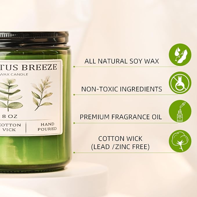 Eucalyptus & Mint Candles for Home Scented, 40 Hours Burn Soy Candle Gift for - Image 3