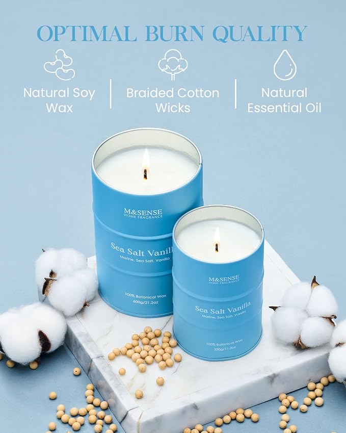 M&SENSE Sea Salt Vanilla Scented Candles Large Beach Candle, Natural Soy Summer - Image 5