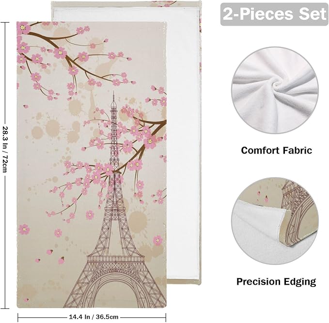 Pink Cherry Blossom Paris Hand Towels - Image 2