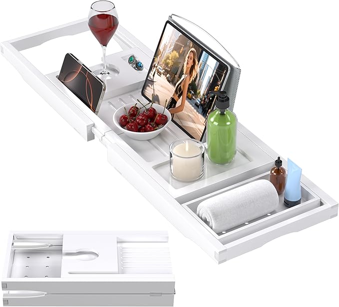 Foldable Bathtub Caddy Tray for Tub, Bamboo Expandable Bath Table Trays by Unknown