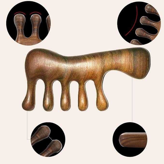 OULIGET Wood Gua Sha Massage Tools Set, Scraping Scalp Massage Comb, Natural - Image 3