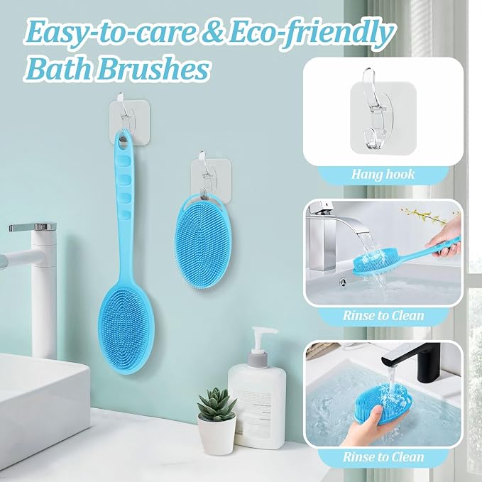 Silicone Back & Body Scrubber Set 2PCS, 13.4'' Gentle Exfoliating Back Scrubber - Image 6