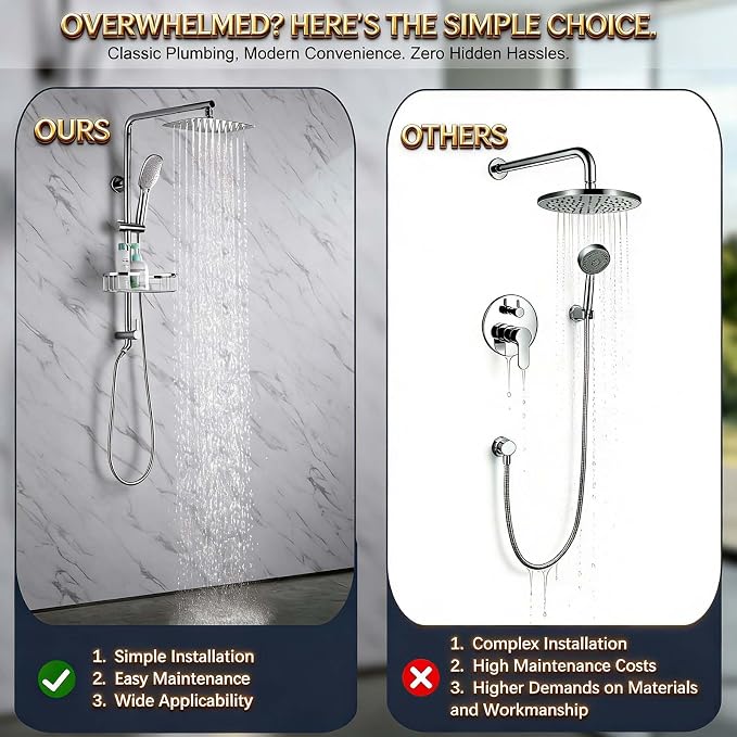 Rain Shower System with Shelf, 12 Inch Rain Shower Head Set with Hand Shower - Image 8