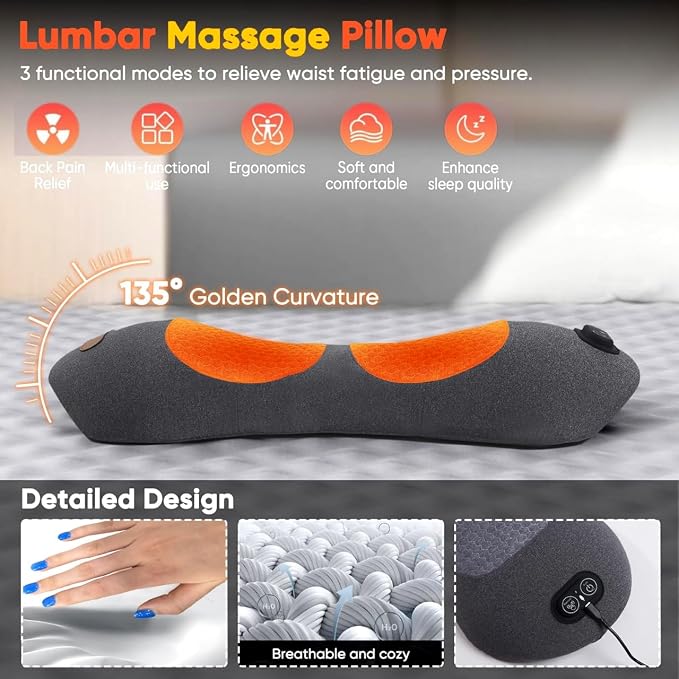 3 in 1 Back Massager, Electric Lumbar Support Pillow Heat Vibration Massage - Image 4