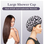 Pink Leopard Print Satin Shower Cap, Three-Layer Terry Cloth Lined, - Image 7