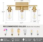 3 Light Bathroom Light Fixtures Brushed Brass Vanity Light Over Mirror Modern - Image 3