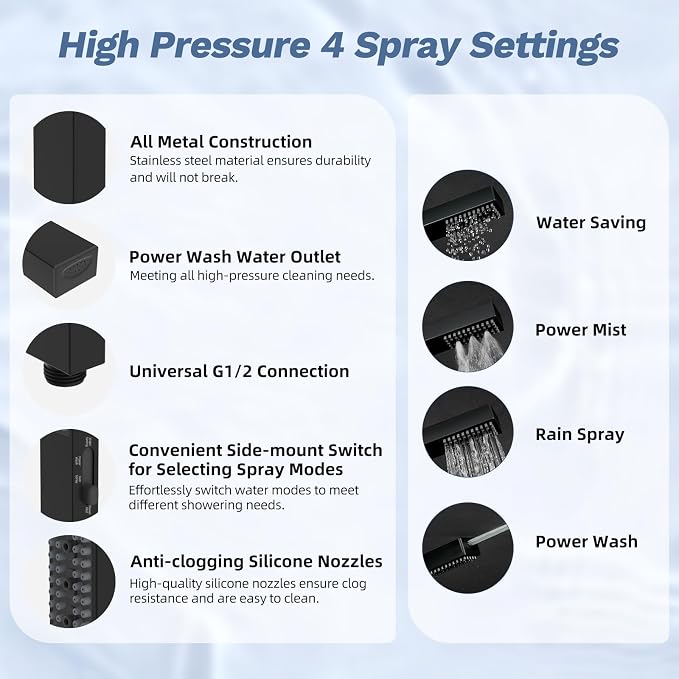 Hibbent Upgraded cUPC Certified 13'' Shower Head Combo, High Pressure 5-spray - Image 3