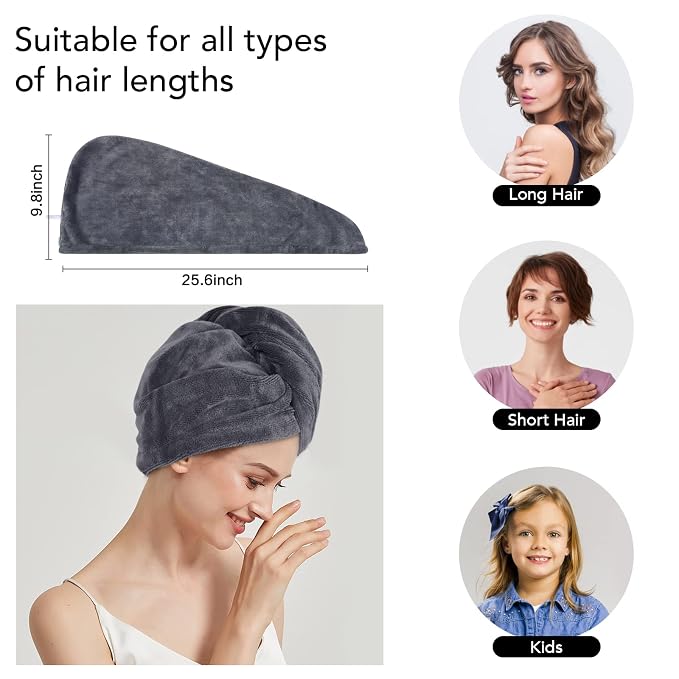 SINLAND Microfiber Hair Drying Cap Hair Towel Turban Twist - Image 2