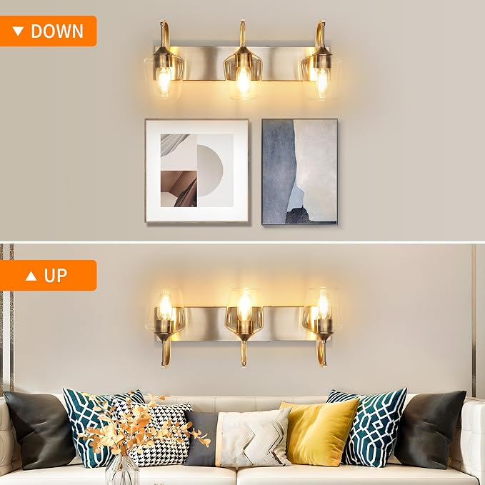 3-Light Brushed Nickel Bathroom Light Fixture - Image 2