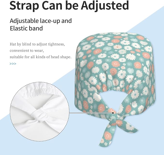 Scrub Cap for Women and Men Boho Black Leaf Pattern Adjustable Breathable - Image 4