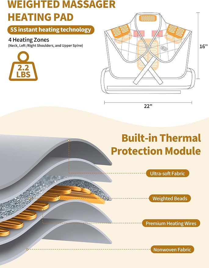 Vofuoti Heating Pad for Neck and Shoulders, Portable Cordless Heating Pad - Image 5