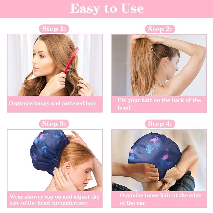 3 Pack Extra Large Double Layer Adjustable Shower Caps - Image 7