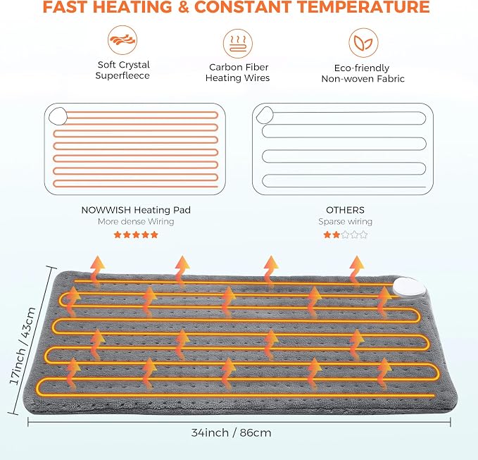 NOWWISH Heating Pad for Back Pain Relief & Period Cramps, 33x17 Inches Large - Image 5