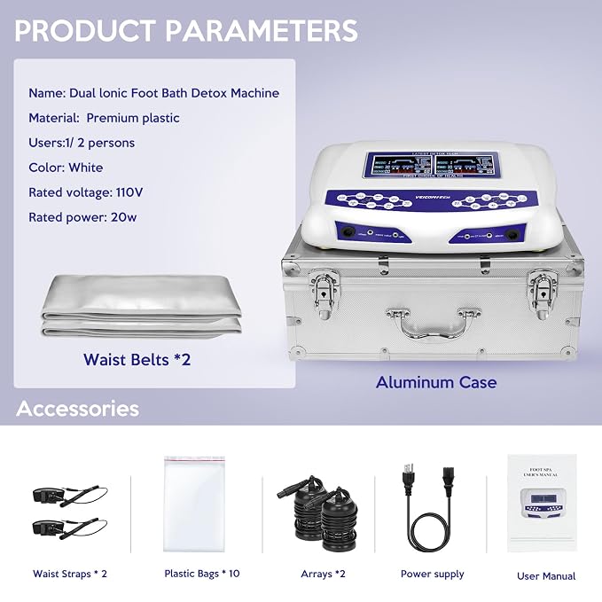 Veicomtech Dual Ionic Foot Bath Detox Machine, 2 in 1 Foot Detox Machine - Image 7
