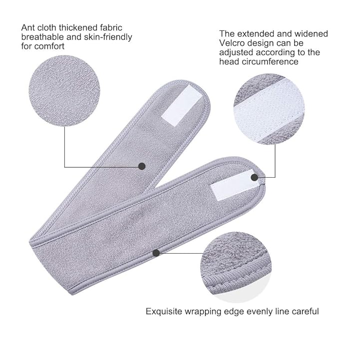 4 PCS Facial Spa Headbands， Makeup Shower Bath Wrap Sport Headband Terry Cloth - Image 4