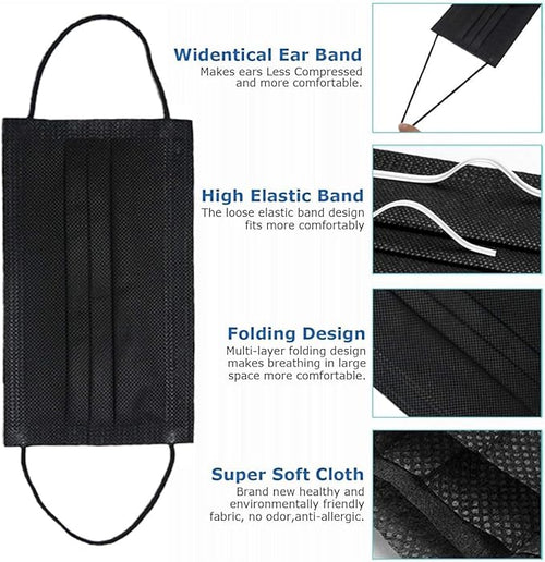 100 Pack Medical Grade Black Disposable Face Masks-Protective 3 Ply Face Mask - Image 2