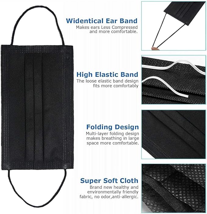 500Pcs Black Medical Disposable Face Mask 3-Ply Protection - Image 2