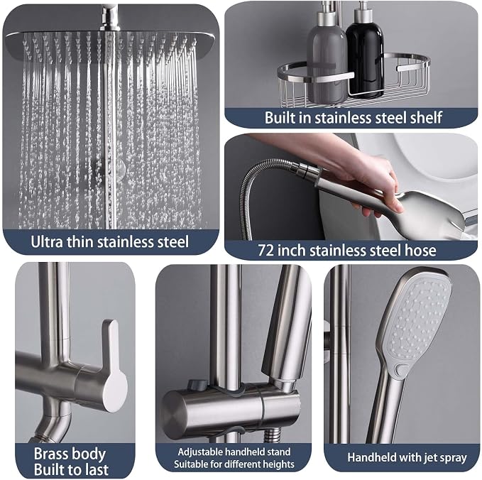 SonTiy Rain Shower Head with Handheld Spray and Shower Shelf, All Metal Shower - Image 2