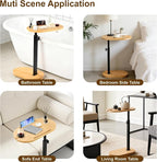 Bamboo Bathtub Side Table, 360° Swivel Height Adjustable Freestanding Bath - Image 7