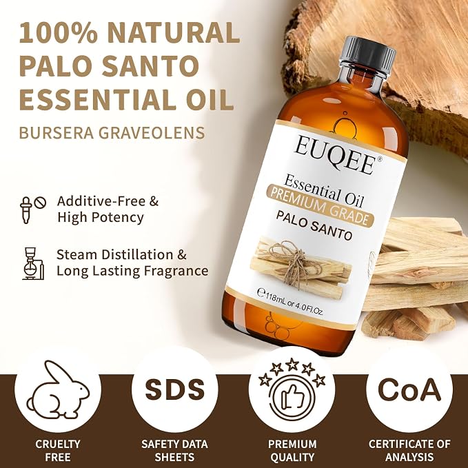 EUQEE Palo Santo Essential Oil 118mL Pure Palo Santo Oil Premium Essential Oil - Image 2