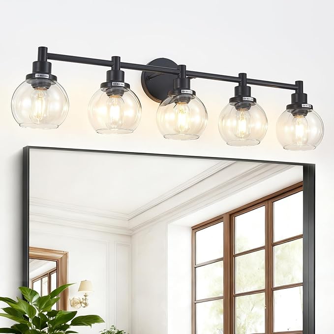 5-Light Bathroom Light Fixture Black Vanity Lights Over Mirror Modern Wall by Zqoyn