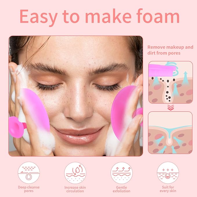 3 Pcs Lip Scrub Brush with Silicone Facial Cleansing Brush, Removing Blackhead - Image 6